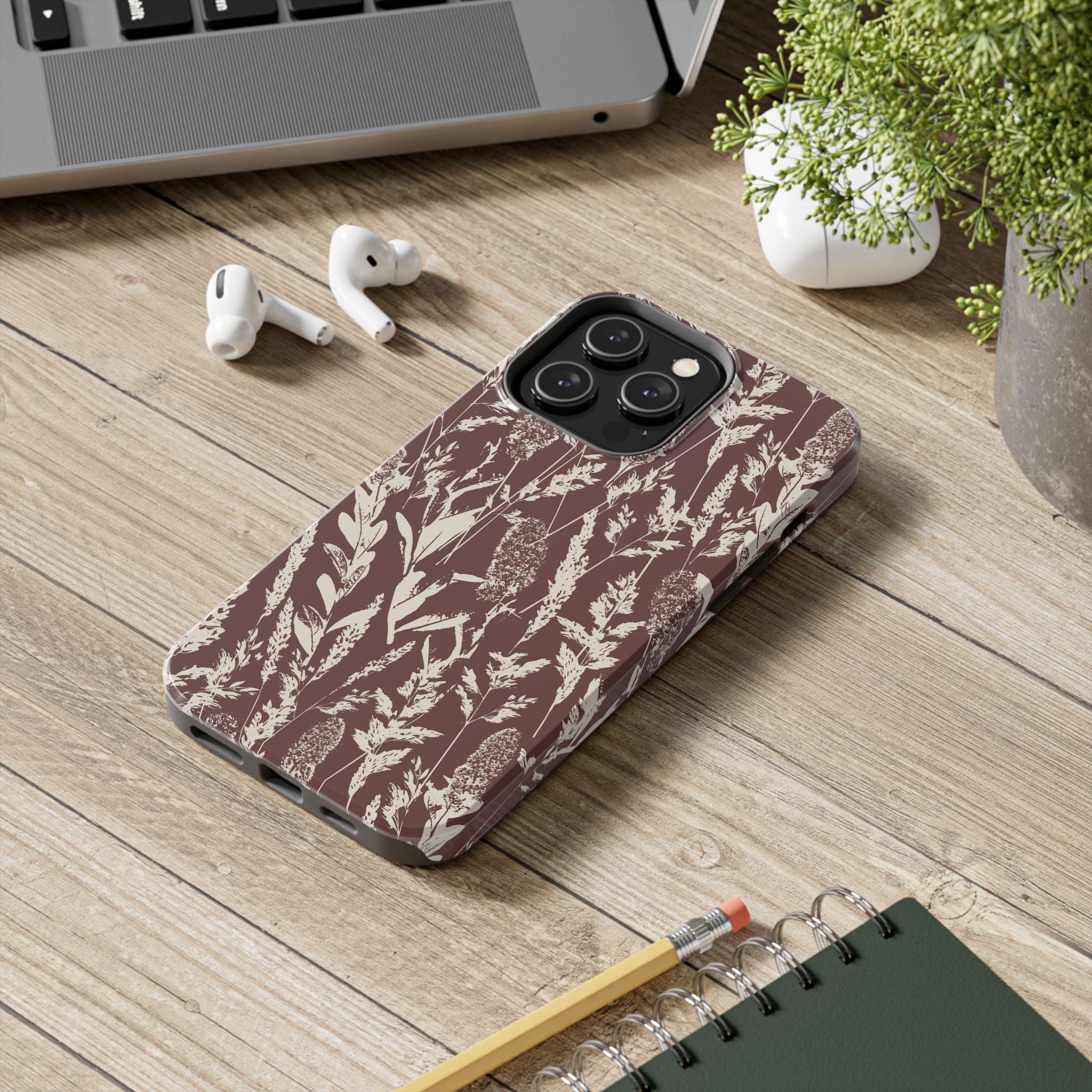 Iphone Case - Grasses Burgundy Design